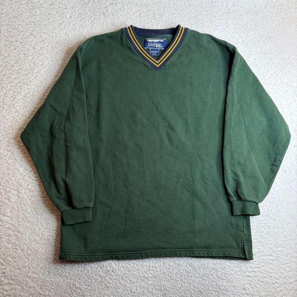 Vintage LL Bean Russell Athletic V-Neck Sweatshirt Green Made in USA Large